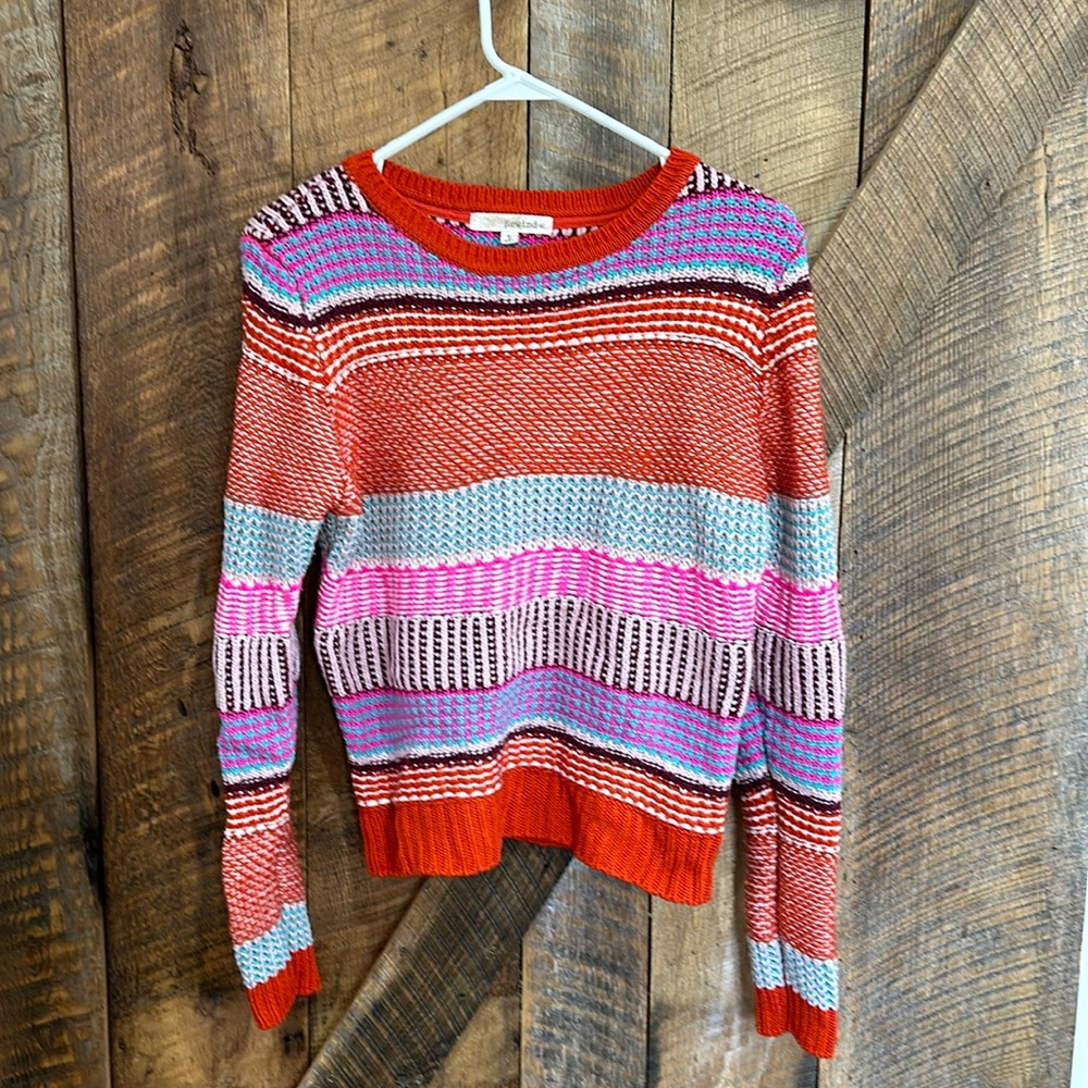 Rewind Knit Sweater Multi Pattern Striped Blocked Size Large L